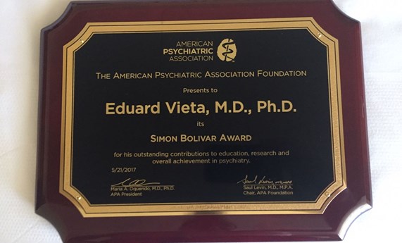 Eduard Vieta, premio Simón Bolívar por la Asociación Americana de Psiquiatría